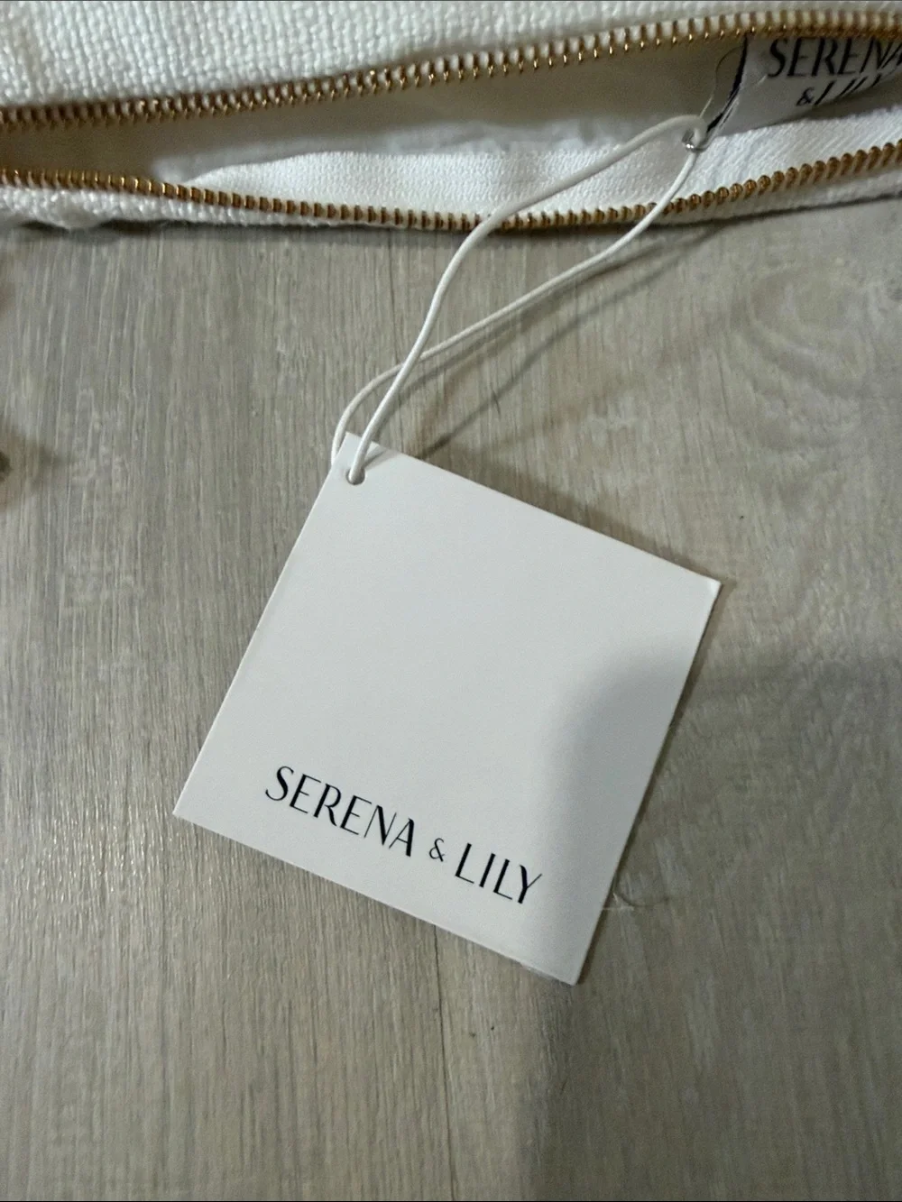 NWT Serena & Lily White Pillow Cover with Gold Zipper